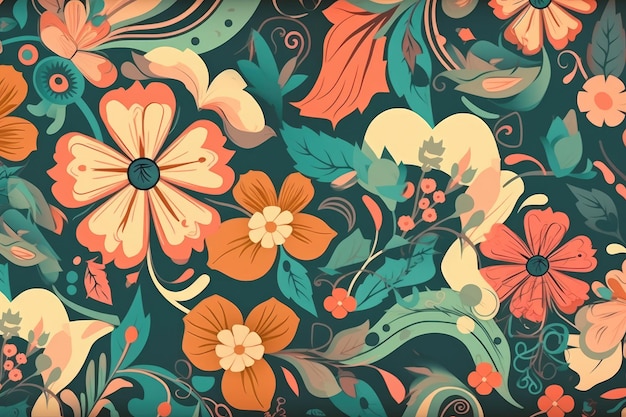 Illustration of vintage floral seamless pattern Generative AI