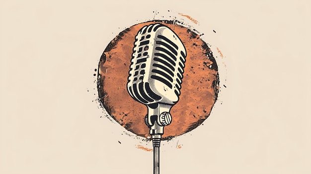 Photo an illustration of a vintage microphone in front of a grunge circle