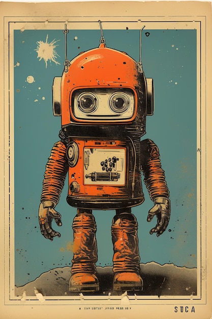 Illustration of a vintage robot card