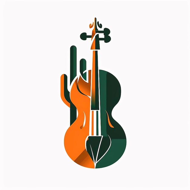 Illustration of a violin with a flame in the background