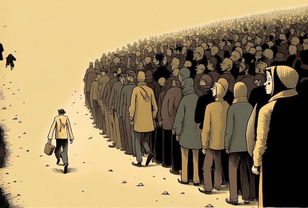 Illustration of a walking throng done by hand