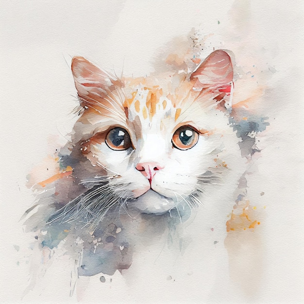 Illustration of water colour painted cute cat