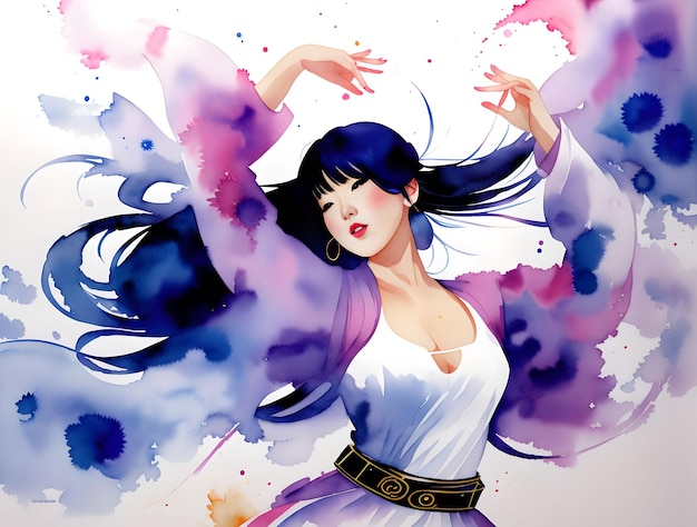 Illustration watercolor asian woman dancing generative art by AI