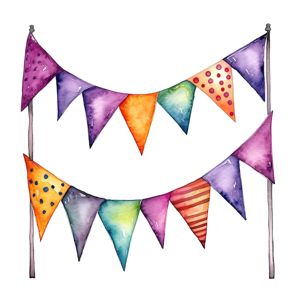 Illustration Watercolor Detailed Colorful Bunting