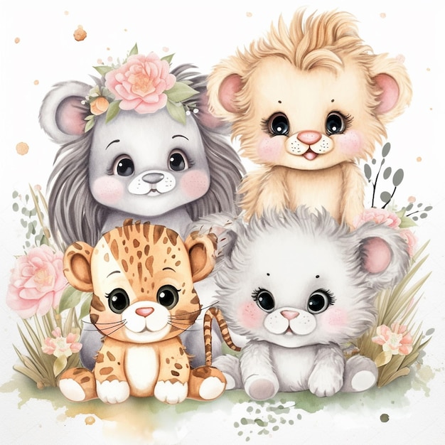 illustration watercolor hand drawn cute baby animal sticker