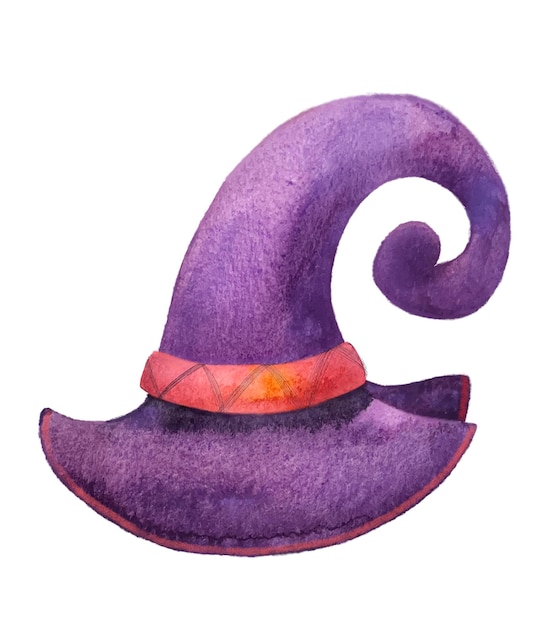 Illustration watercolor lilac witch hat isolated