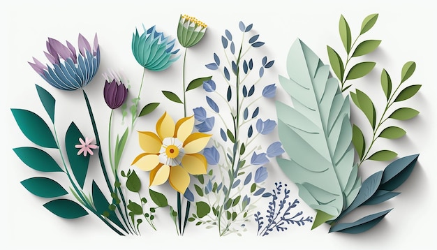 Illustration of Watercolor spring flowers the paper Generative AI