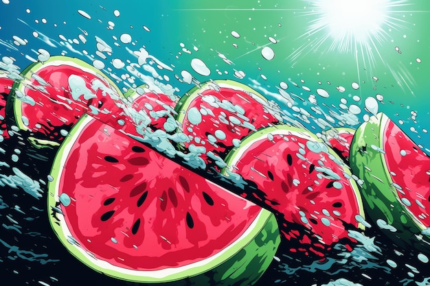 Photo illustration of watermelon and ice splashing around