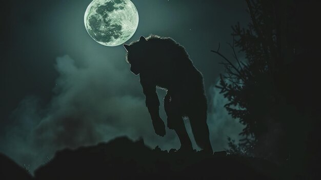 Illustration of a werewolf during a full moon Terrible mythical creature AI generated