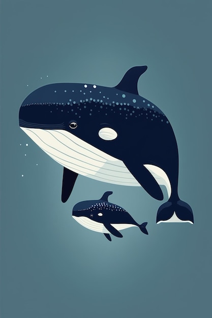 An illustration of a whale and a baby whale.