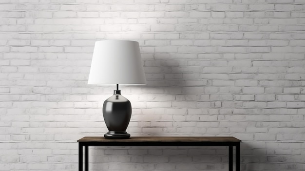 Illustration of a white brick wall with minimalist lamp on a table