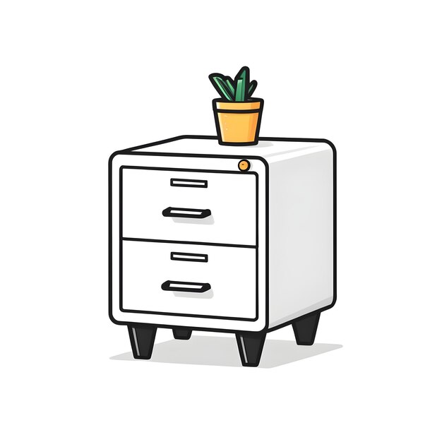 Illustration Of A White Chest Of Drawers With A Plant In A Pot