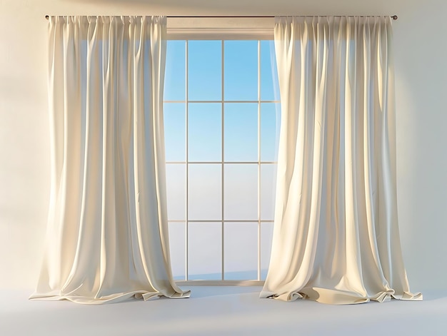 Illustration of White Curtains with Window View