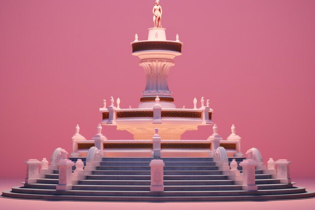 Illustration of a white marble fountain on a pink background