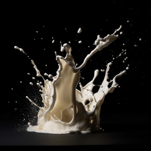 Illustration of white milk splash isolated on black background