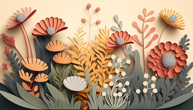 Illustration of Wildflowers theme in paper cut Generative AI