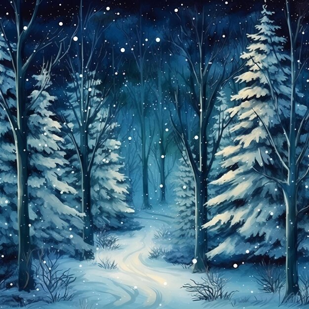 Illustration of a Winter Christmas Scene Landscape Festive Snowy Splendor