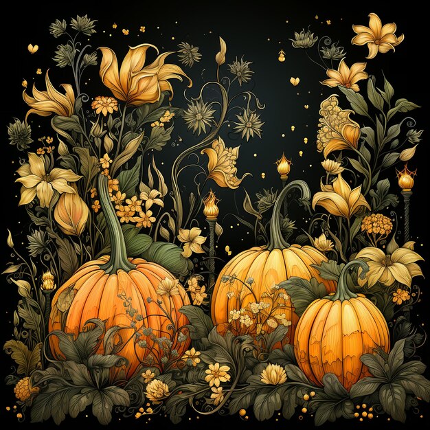 Photo illustration with autumn pumpkins and leaves dark pumpkin for fall season fantasy clipart