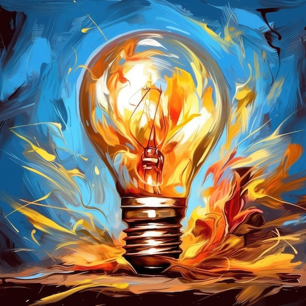 An illustration with oil paint mix lightbulb showcases creativity concept Generative AI