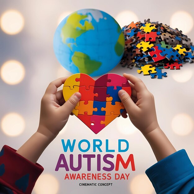 Photo illustration with symbols and for world autism awareness day from ai generative