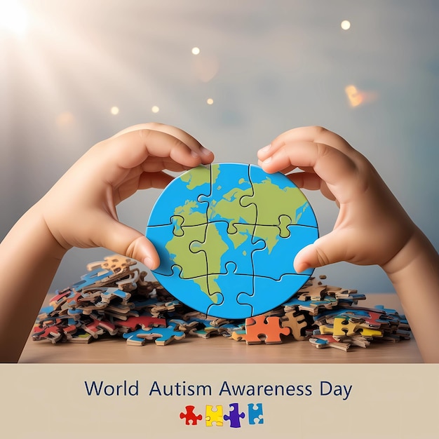 Photo illustration with symbols and for world autism awareness day from ai generative