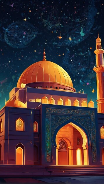 illustration with vibrant and colorful illustration of a mosque