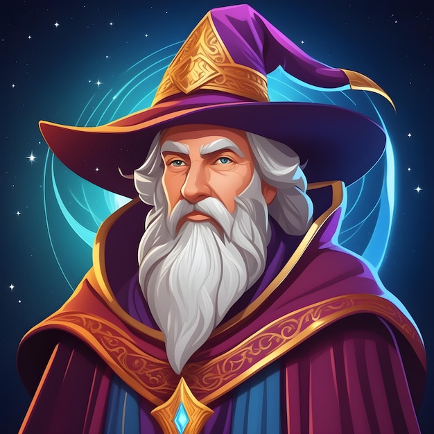 Illustration of a wizard with a magic wand on a dark background