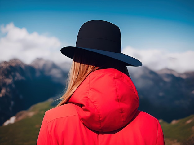 Illustration of a woman contemplating the views of Monte Cervino created ai