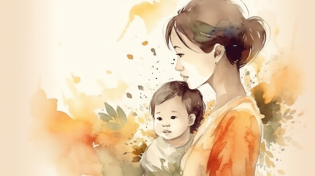 An illustration of a woman and her baby