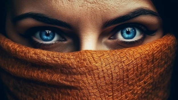 Illustration of a woman with blue eyes covering her face with her hands