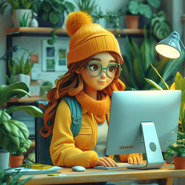 Illustration of a woman working on a computer