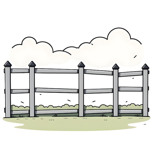 Photo illustration of a wooden fence with clouds on a white background