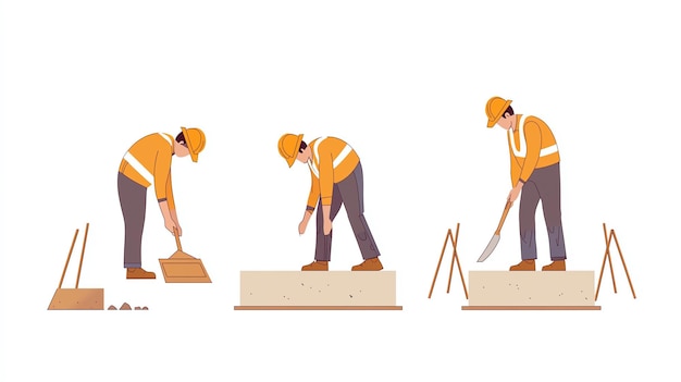 Photo illustration of a worker laying bricks with tools at a construction site showcasing various stages of bricklaying