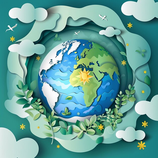 Photo illustration for world ozone day in vector paper cut style highlighting environmental conservation with the earth and nature 32 aspect ratio