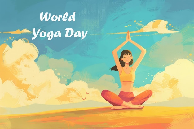 Photo illustration of world yoga day person sitting and standing in yoga pose