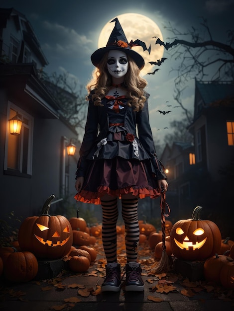 Illustration of a young girl in a witch costume