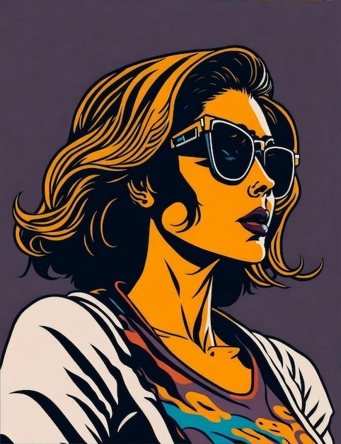 Illustration of a Young Woman with Sunglasses