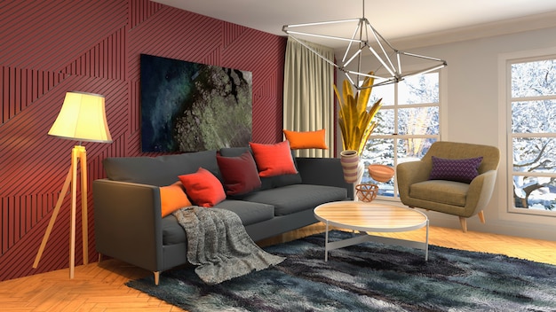 Illustration of zero Gravity Sofa hovering in living room