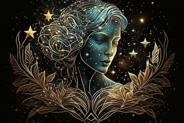 Illustration of zodiac sign virgo on space background