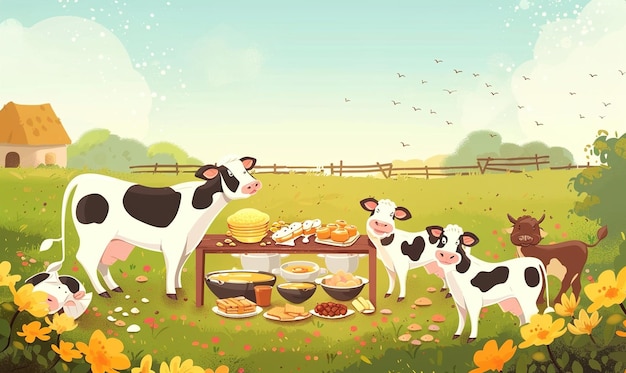 Illustrations of cow with warm skin tones and fine details of the beauty of farm cow ai generated