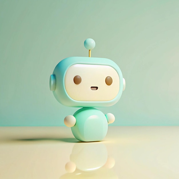 Photo illustrations of cute friendly chatbot robots interacting with various digital interfaces speech