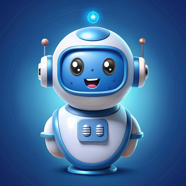 Illustrations of cute friendly chatbot robots interacting with various digital interfaces speech