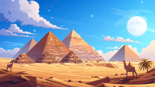 illustrations of the majestic pyramids of giza with a beautiful sky