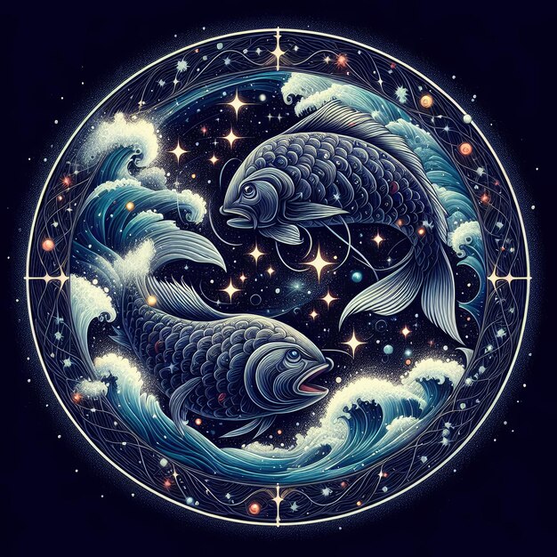 Illustrations zodiac sign of pisces and a starry sky