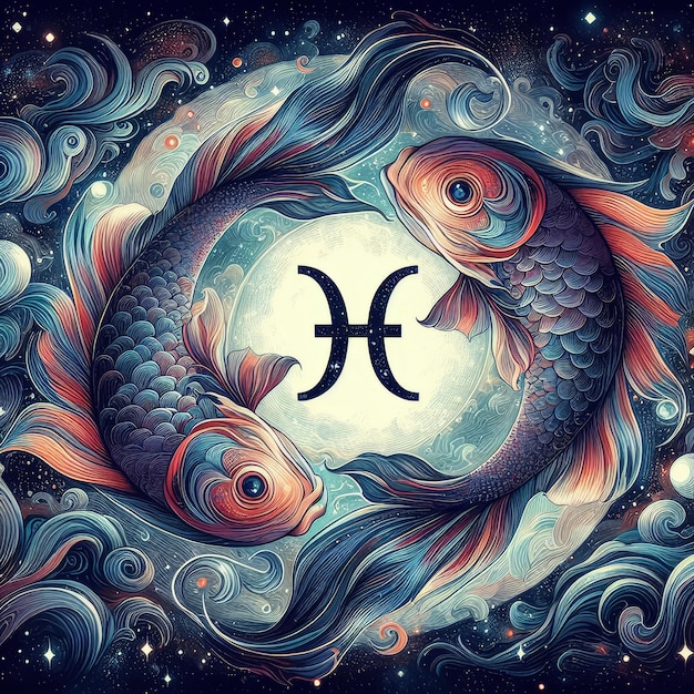 Illustrations zodiac sign of pisces and a starry sky