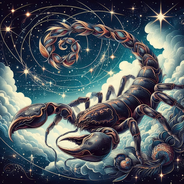 Illustrations zodiac sign of scorpio and a starry sky