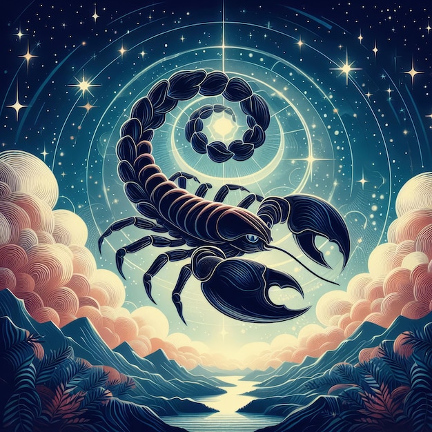 Illustrations zodiac sign of scorpio and a starry sky