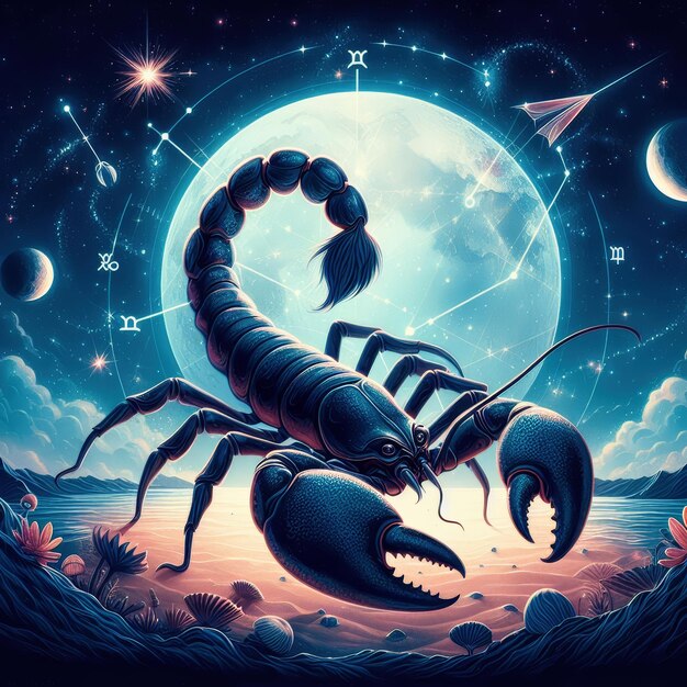 Illustrations zodiac sign of scorpio and a starry sky