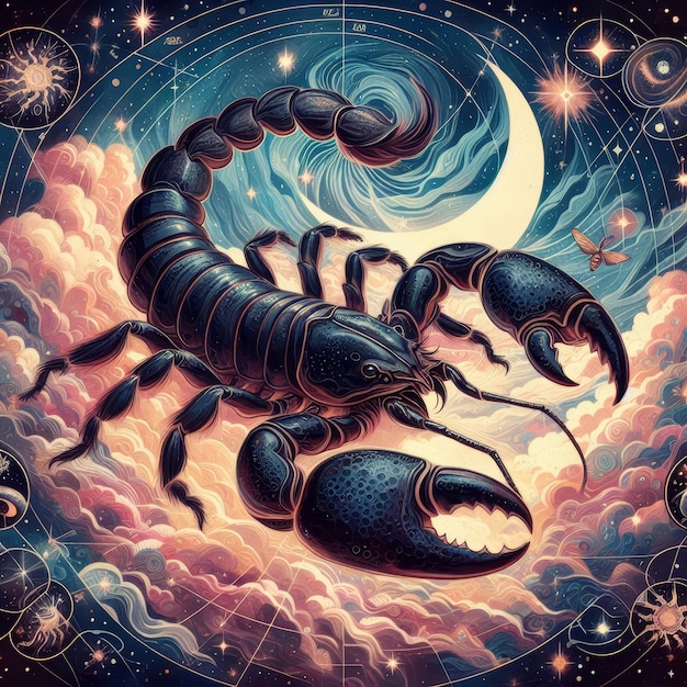 Illustrations zodiac sign of scorpio and a starry sky