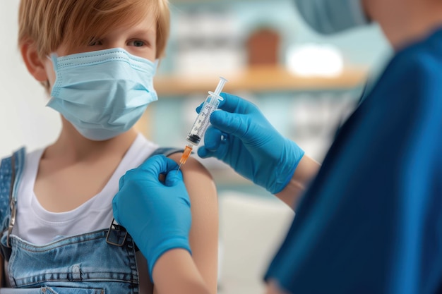 Photo illustrative picture of a young boy getting vaccinated against coronavirus covid19